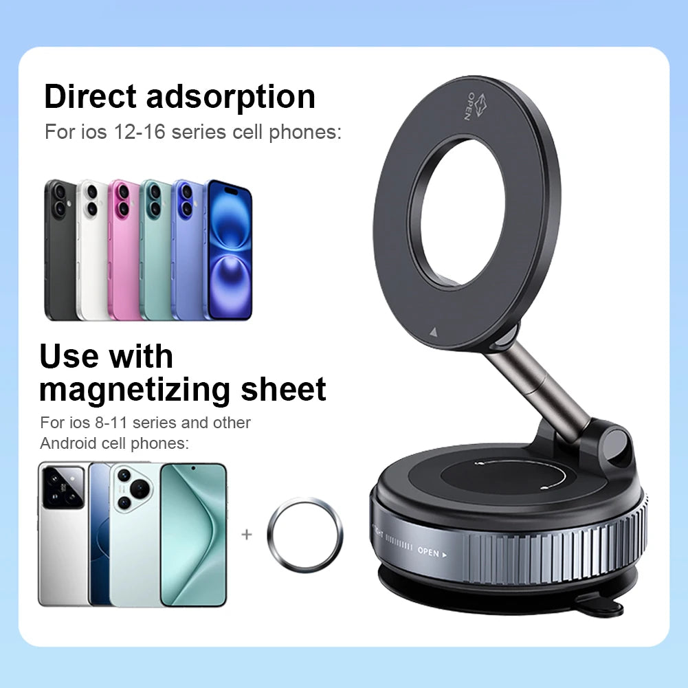 360° Adjustable Vacuum Magnetic Car Phone Holder For Magsafe Magnetic Suction Cup Phone Holder Folding Stand for Car Mirror Gym